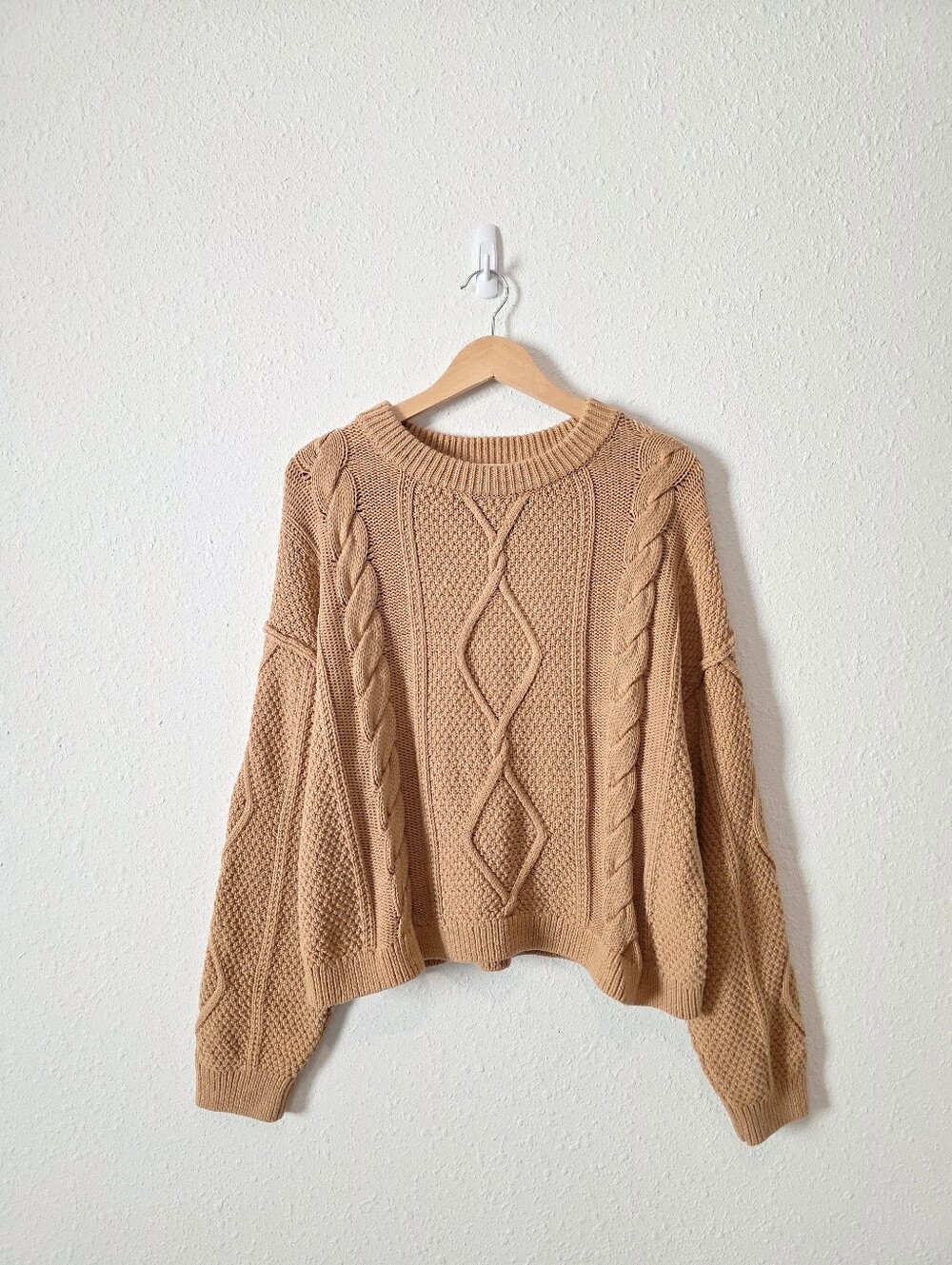 Quince Camel Cable Knit Cotton Sweater XL - Picture 3 of 9